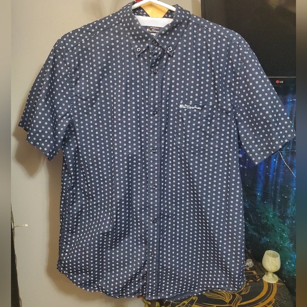NWOT Navy Blue Ben Sherman Polka Dot Men's Shirt Size Large